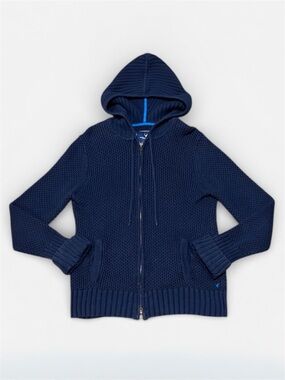 American Eagle Hooded Knit Zip Front Sweater in Blue
